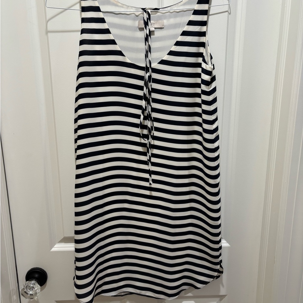 Loft Navy and White Striped Sleeveless Dress